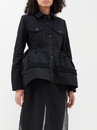 CECILIE BAHNSEN Ulanda hip-insert denim jacket in black – women’s voluminous utility style jackets – feminine outerwear