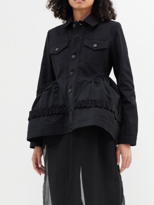 CECILIE BAHNSEN Ulanda hip-insert denim jacket in black – women’s voluminous utility style jackets – feminine outerwear p - flipped
