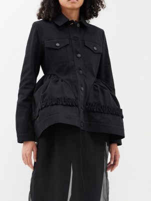 CECILIE BAHNSEN Ulanda hip-insert denim jacket in black – women’s voluminous utility style jackets – feminine outerwear p