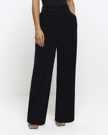 RIVER ISLAND Black Velvet Sparkle Slim Trousers – sparkly evening fashion