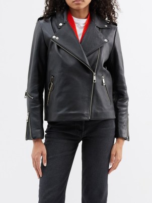 A.P.C. X JW Anderson Morgan leather jacket in black – women’s zip and stud detail box cut biker jackets p - flipped
