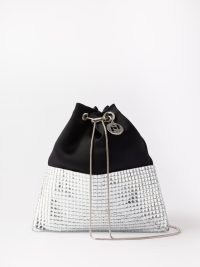 ROSANTICA Zilli Vetro mirrored black satin bucket bag – glamorous party clutch – luxe drawstring evening handbag – small occasion shoulder bags