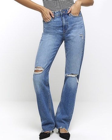 RIVER ISLAND Blue Stove Pipe Straight Ripped Jeans | women’s denim fashion p
