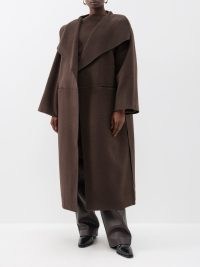 TOTEME Oversized wool-blend felt coat in brown ~ women’s chic winter outerwear ~ womens longline shawl collar coats
