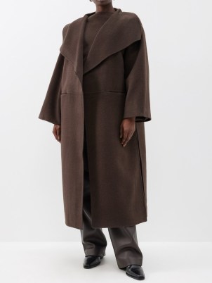 TOTEME Oversized wool-blend felt coat in brown ~ women’s chic winter outerwear ~ womens longline shawl collar coats p