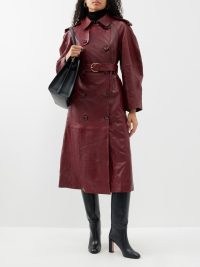 ULLA JOHNSON Burgundy Marlowe waxed-leather trench coat | women’s dark red soft nappa coats p