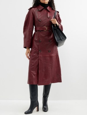 ULLA JOHNSON Burgundy Marlowe waxed-leather trench coat | women’s dark red soft nappa coats p - flipped