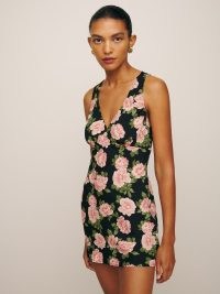 Reformation Calix Dress in Rosalia / sleeveless V-neck rose print mini dresses / floral fashion