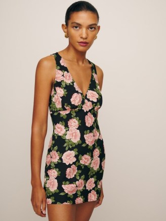Reformation Calix Dress in Rosalia / sleeveless V-neck rose print mini dresses / floral fashion - flipped