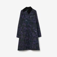 BURBERRY Rose Print Cotton Car Coat in Vine / women’s waxed floral print coats / asymmetrical closure / asymmetric outerwear