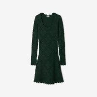 BURBERRY Aran Knit Dress in Vine | knitted slim fit scalloped edge flared hem dresses p