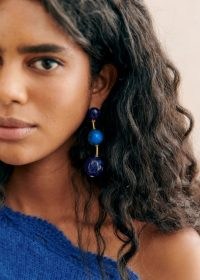 sezane CECILIA EARRINGS in Ocean Blue – long beaded drops – bohemian jewellery