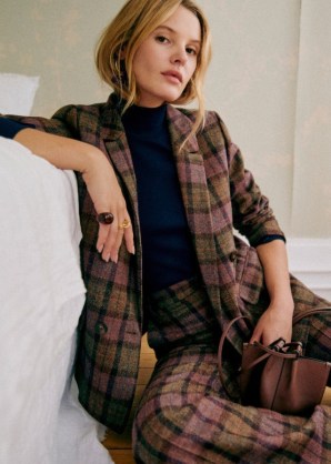 Sezane CHRISTIE JACKET in Multicolour check print ~ women’s checked double breasted jackets p - flipped