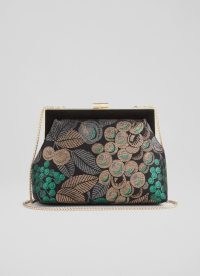 L.K. BENNETT Connie Metallic Fruit Brocade Trapeze Clutch in Black / vintage inspired occasion bags