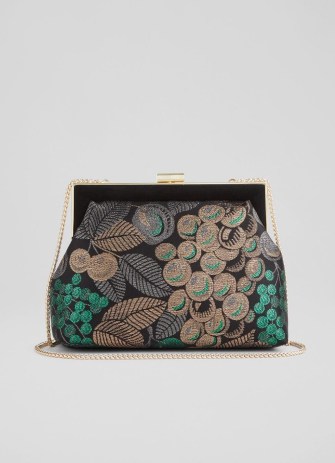 L.K. BENNETT Connie Metallic Fruit Brocade Trapeze Clutch in Black / vintage inspired occasion bags p