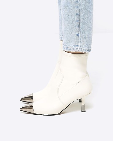 RIVER ISLAND Cream Toe Cap Heeled Ankle Boots p - flipped