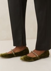 MW and EM Crystal Velvet Mary Jane in Peridot Green ~ luxe embellished Mary Janes ~ plush ballerina shoes ~ luxury ballet flats