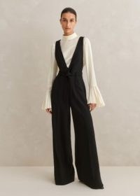 Me and EM Deep V Layering Jumpsuit + Belt in Black | chic sleeveless deep plunge tailored jumpsuits