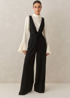 Me and EM Deep V Layering Jumpsuit + Belt in Black | chic sleeveless deep plunge tailored jumpsuits p - flipped