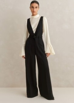 Me and EM Deep V Layering Jumpsuit + Belt in Black | chic sleeveless deep plunge tailored jumpsuits p