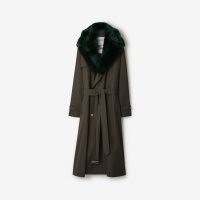 BURBERRY Long Kennington Trench Coat in Otter | women’s oversized faux fur collar maxi coats | chic longline winter outerwear