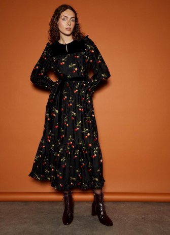L.K. BENNETT Dita Black and Red Cherry Print Dress – luxury dresses with fruit prints p - flipped