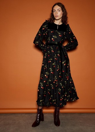 L.K. BENNETT Dita Black and Red Cherry Print Dress – luxury dresses with fruit prints p
