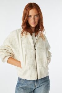 ba&sh fory DUAL-MATERIAL JACKET in Ecru ~ women’s textured collared zip up jackets ~ retro style outerwear