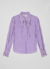 L.K. BENNETT Emelia Purple and Cream Striped Blouse ~ collared vintage style pussy bow blouses