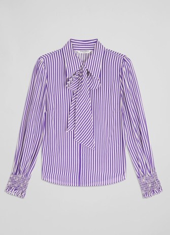 L.K. BENNETT Emelia Purple and Cream Striped Blouse ~ collared vintage style pussy bow blouses p - flipped