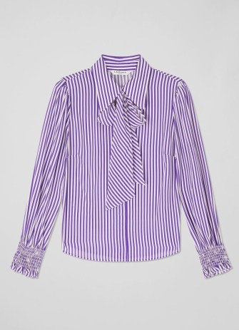 L.K. BENNETT Emelia Purple and Cream Striped Blouse ~ collared vintage style pussy bow blouses p