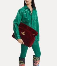 Vivienne Westwood EVA LARGE CLUTCH in BURGUNDY VELVET / dark red plush bags / oversized quilted handbags