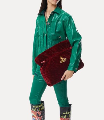 Vivienne Westwood EVA LARGE CLUTCH in BURGUNDY VELVET / dark red plush bags / oversized quilted handbags p - flipped