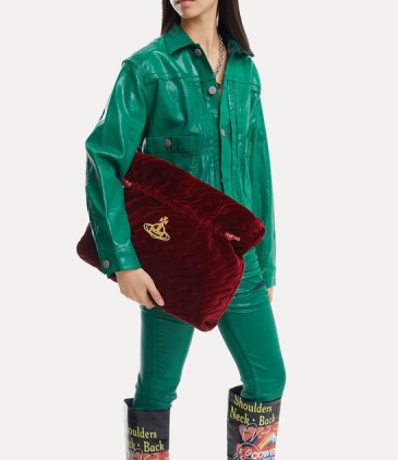 Vivienne Westwood EVA LARGE CLUTCH in BURGUNDY VELVET / dark red plush bags / oversized quilted handbags p