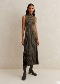 ME AND EM Fashioned Rib Metallic Fit and Flare Midi Dress in Black / Gold ~ sparkly sleeveless high neck occasion dresses ~ chic knitted evening clothing