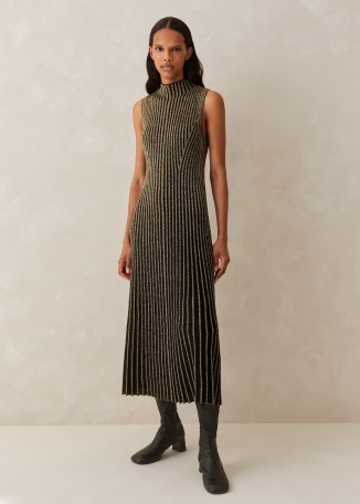 ME AND EM Fashioned Rib Metallic Fit and Flare Midi Dress in Black / Gold ~ sparkly sleeveless high neck occasion dresses ~ chic knitted evening clothing p - flipped