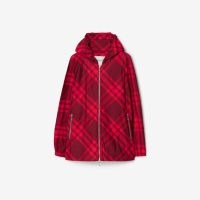 BURBERRY Check Nylon Hooded Jacket in Ripple / women’s pink checked zip up jackets