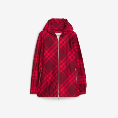BURBERRY Check Nylon Hooded Jacket in Ripple / women’s pink checked zip up jackets p - flipped