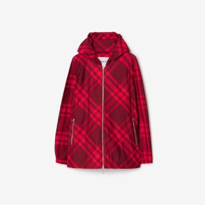 BURBERRY Check Nylon Hooded Jacket in Ripple / women’s pink checked zip up jackets p