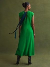 REISS FLORERE TIE NECK MIDI DRESS in BRIGHT GREEN / chic cap sleeve dresses with back detail statement ties