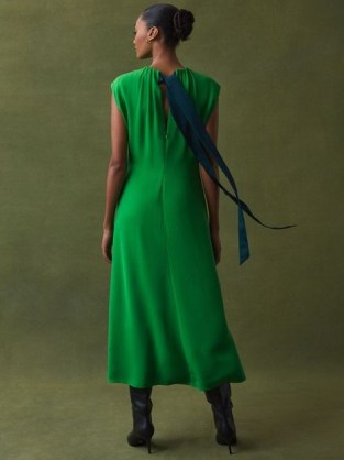 REISS FLORERE TIE NECK MIDI DRESS in BRIGHT GREEN / chic cap sleeve dresses with back detail statement ties p - flipped