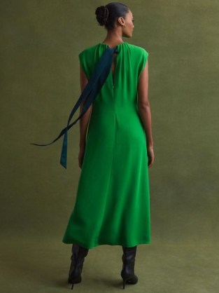 REISS FLORERE TIE NECK MIDI DRESS in BRIGHT GREEN / chic cap sleeve dresses with back detail statement ties p