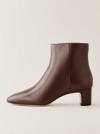 Reformation Giulietta Ankle Boot in Oak Leather ~ women’s dark brown mid block heel boots ~ luxe autumn footwear