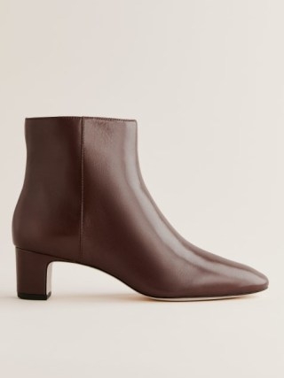 Reformation Giulietta Ankle Boot in Oak Leather ~ women’s dark brown mid block heel boots ~ luxe autumn footwear p - flipped