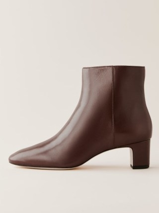 Reformation Giulietta Ankle Boot in Oak Leather ~ women’s dark brown mid block heel boots ~ luxe autumn footwear p