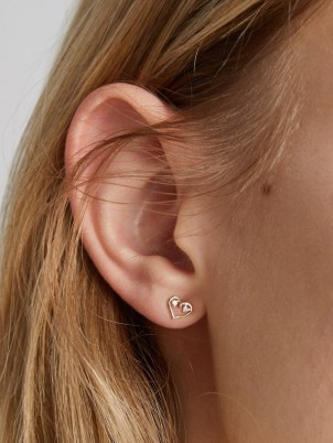 ANISSA KERMICHE Sweetheart diamond & 14kt gold single earring ~ delicate heart shaped jewellery with diamonds - flipped