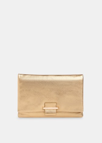 WHISTLES ALICIA CLUTCH GOLD – metallic leather bags – luxe occasion handbag – glamorous party accessories p - flipped