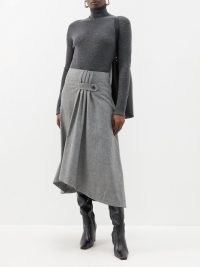 BA&SH Domi wool-blend pleated panel skirt in grey ~ chic asymmetric clothing ~ draped detail skirts