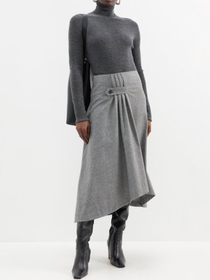 BA&SH Domi wool-blend pleated panel skirt in grey ~ chic asymmetric clothing ~ draped detail skirts p - flipped