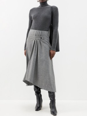 BA&SH Domi wool-blend pleated panel skirt in grey ~ chic asymmetric clothing ~ draped detail skirts p